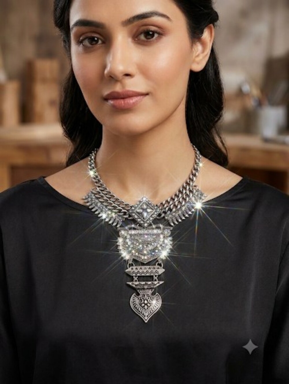 Statement Silver-Tone Bohemian Pendant Necklace